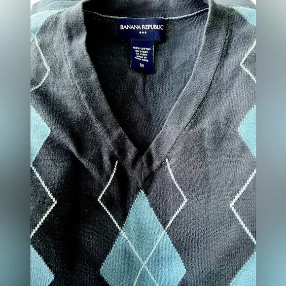 Men's Banana Republic Cotton V-neck Argyle Sweater long sleeves - Picture 3 of 6